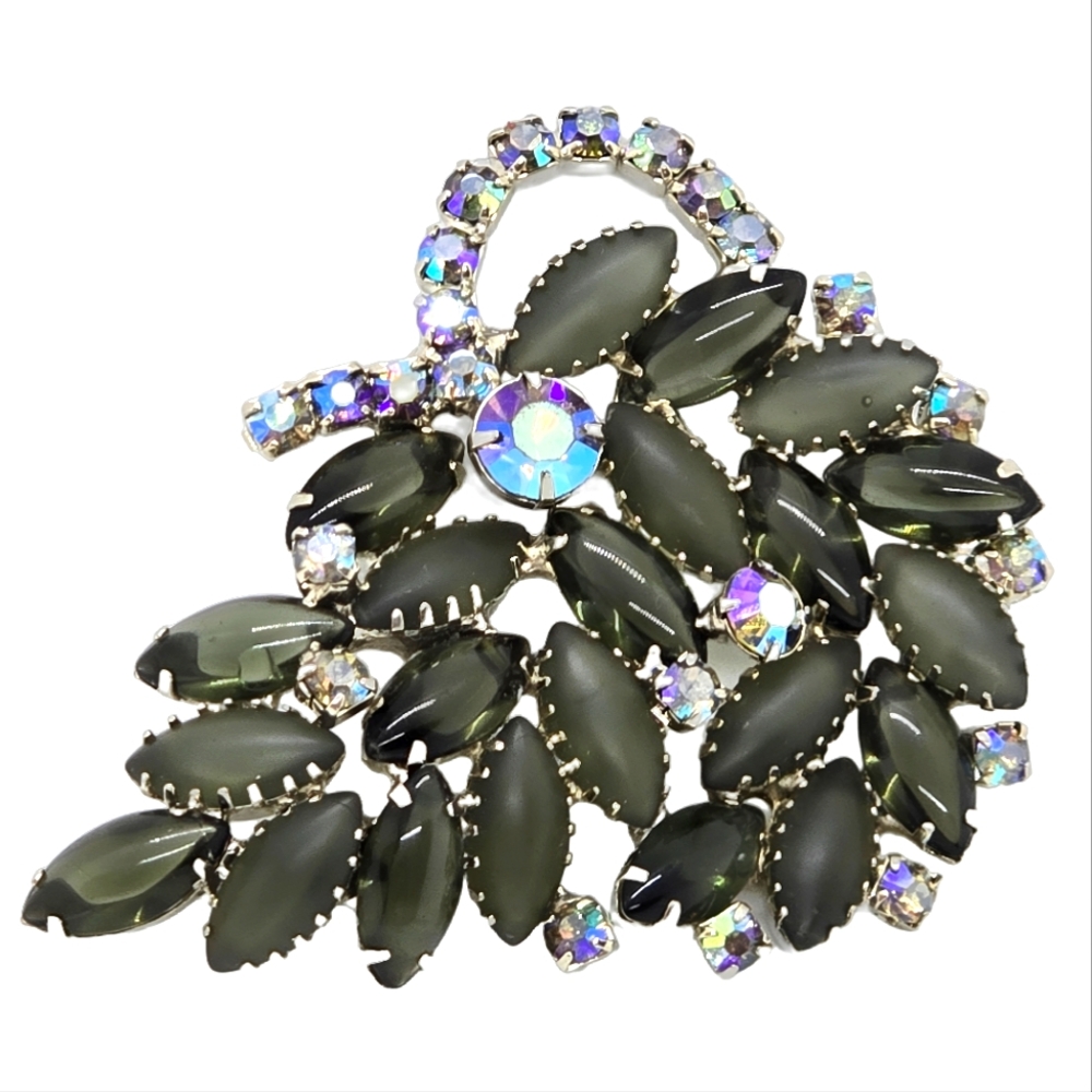 Floral Spray Brooch Vintage smokey navettes Silver-tone Juliana